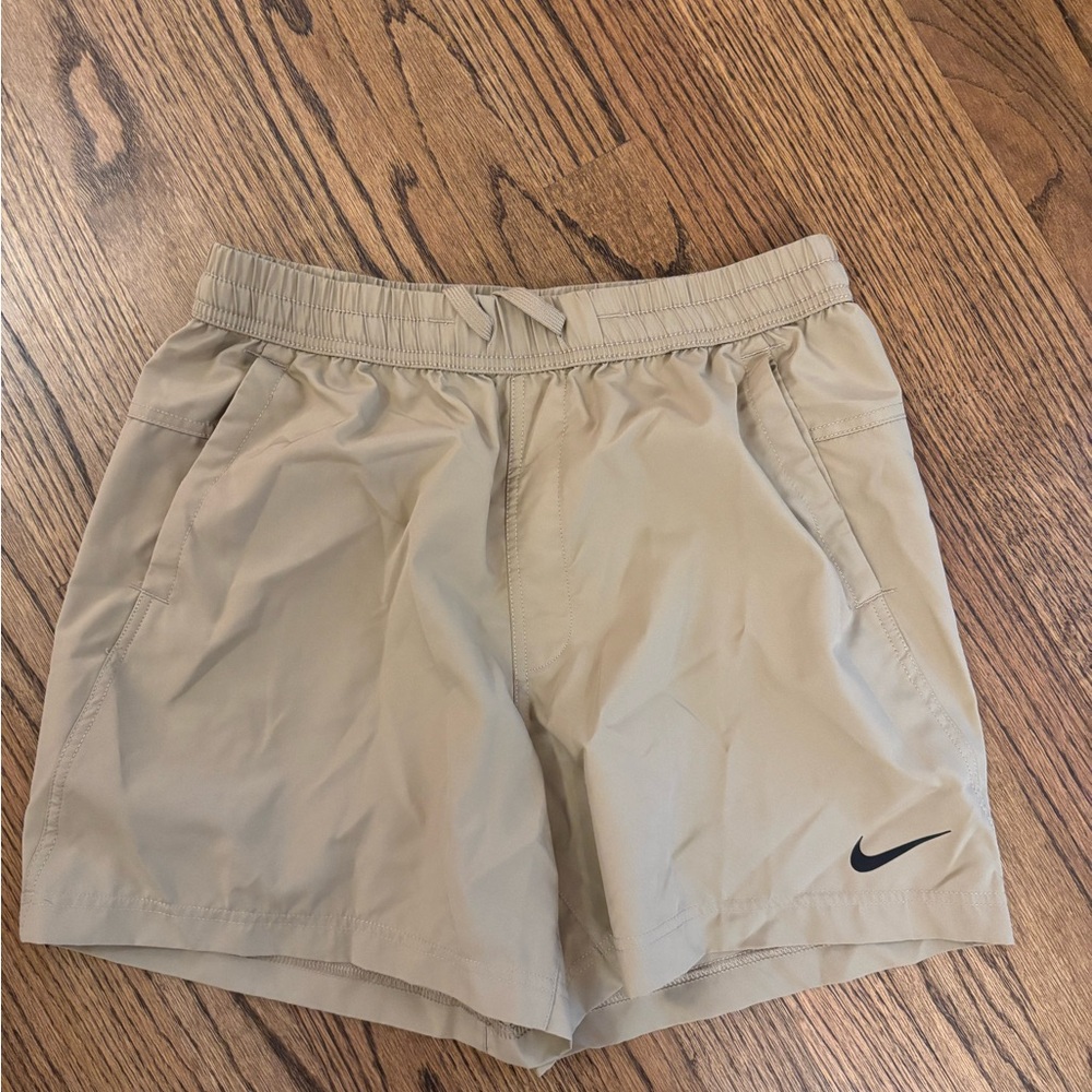 Nike Men's Athletic Shorts Beige with Black Swoosh